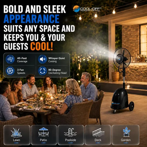 Vista 4 de Island Breeze - Ventilador de niebla oscilante, 3 velocidades de enfriamiento con tanque de 12 galones, altura ajustable, ventilador de pedestal Art