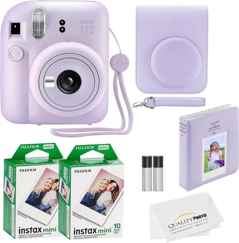 Vista 11 de Fujifilm Cámara instantánea Instax Mini 12 con funda, 20 impresiones de Fujifilm (rosa flor), calcomanías decorativas, marcos, álbum de fotos y más