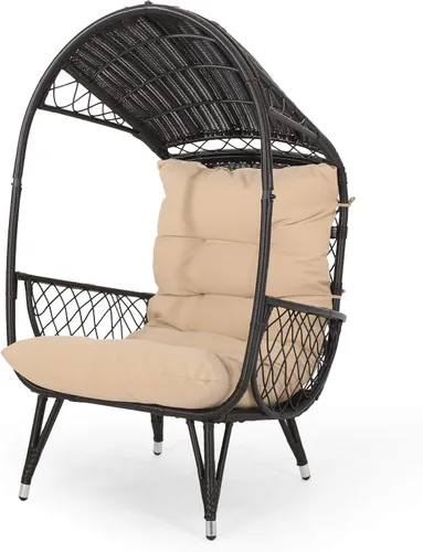 Vista 10 de GDFStudio Joanna - Silla de mimbre para exteriores con cojín, color marrón claro y beige