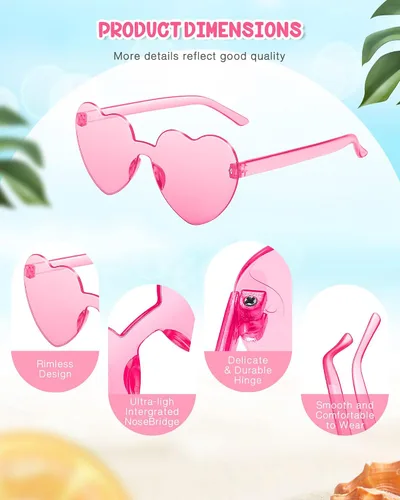 Vista 3 de JDHXBMW Heart Shaped Sunglasses Candy Color Rimless Fun Heart Sunglasses for Women Men Party Favors