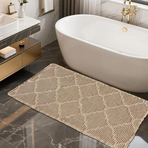 Vista 12 de ZALL Tapete de baño de punto gofre, súper absorbente, antideslizante, color marrón, 17 x 24 pulgadas, patrón geométrico de diamante, lavable a