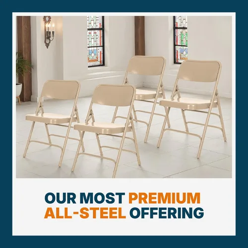 Vista 6 de OEF Furnishings Serie OEF300 Sillas Plegables de Acero Premium de Servicio Pesado, Sillas Comerciales de Metal con Triple Refuerzo y Bisagras Beige
