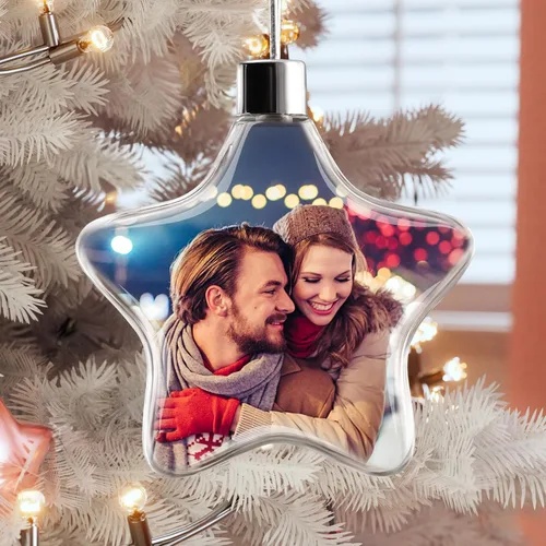 Vista 2 de Adorno de bola de Navidad con foto personalizada, texto con imagen personalizada, pequeña bola colgante, árbol de Navidad, decoración del hogar