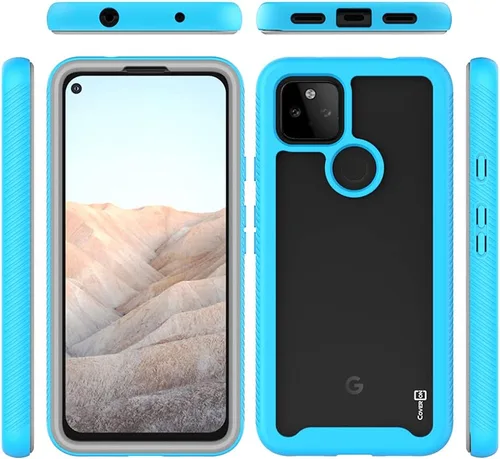 Vista 7 de CoverON Funda de cuerpo completo diseñada para Google Pixel 5a, transparente, resistente, antideslizante, color azul claro