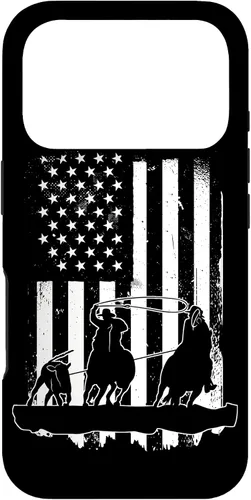Vista 30 de USA Flag Team Roping Design Rodeo Western Horse Country Case for iPhone 17