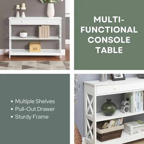 Vista 5 de Convenience Concepts - Mesa auxiliar con 1 cajón, color blanco, colección Oxford