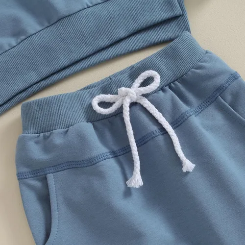 Vista 6 de Ehfomius Conjunto de 2 piezas de sudadera de manga larga para bebé niño y niña, color liso, 2 piezas, para otoño e invierno