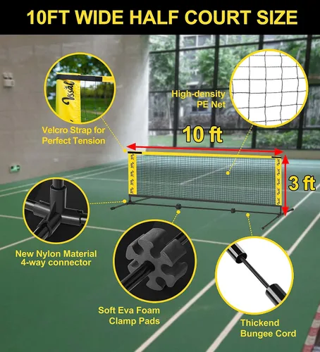 Vista 7 de Juego de red portátil todo en uno de 10 pies de bádminton, pickleball y voleibol para niños, media cancha