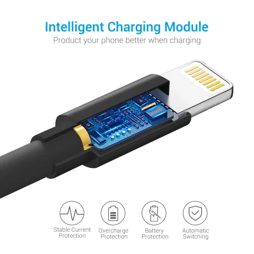 Vista 5 de Cable Lightning certificado – Cargador Nikolable para iPhone, paquete de 3 unidades de 6 pies de iluminación a USB A, cable de carga compatible