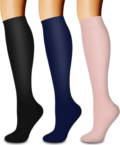 Vista 72 de Paquete de 3 pares de calcetines de compresión médica para mejorar la circulación de mujeres y hombres, para correr, hacer deporte y amamantar