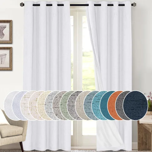 Vista 72 de Cortinas con textura de lino 100% opacas de 64 pulgadas de largo, juego de 2 paneles de cortinas de lino opacas con forro aislante térmico que Arena