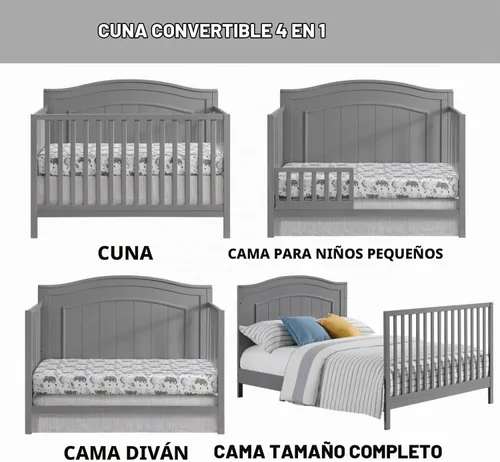 Vista 3 de Oxford Baby Nolan - Cuna convertible 4 en 1, gris paloma, certificado GreenGuard Gold