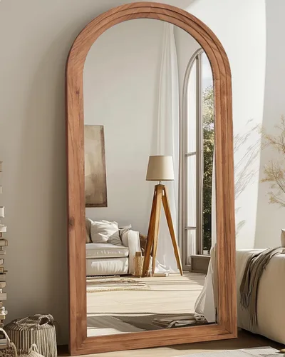 Vista 17 de Espejo de longitud completa, espejo de madera de 71" × 32" con soporte, espejo de piso de madera, espejos de pie de gran tamaño, espejos de pared