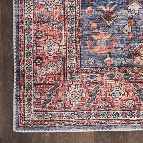 Vista 4 de Nourison Brilliance - Alfombra de 2 x 6 pies, lavable a máquina, tradicional vintage, azul marino/ladrillo, fácil de limpiar, no se desprende