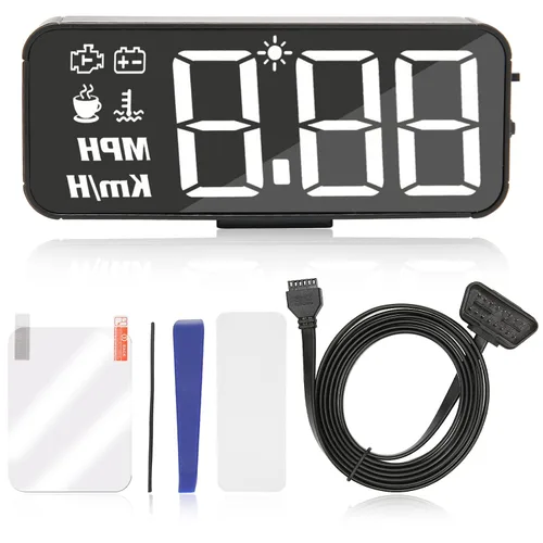 Vista 7 de Coche HUD Display Remaining Recordatorio Brillo Ajustable Multifunción Temperatura Voltímetro Digital Velocímetro para Coche OBD II 2008