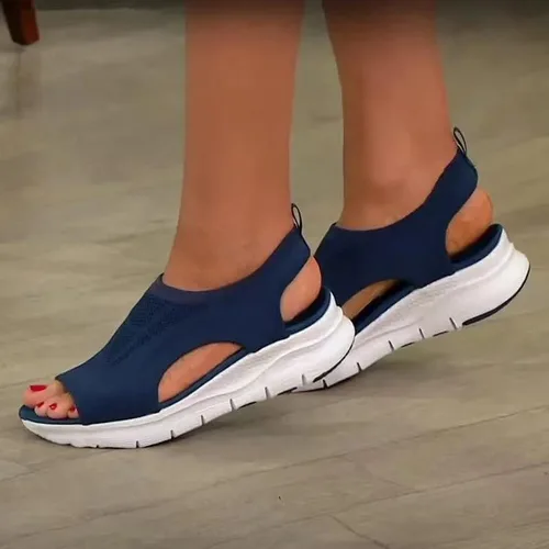 Vista 3 de DYJAGYO Sandalias ortopédicas, 2023 sandalias de cuña casuales de plataforma gruesa para mujer, sandalias de playa de verano con hebilla de punta