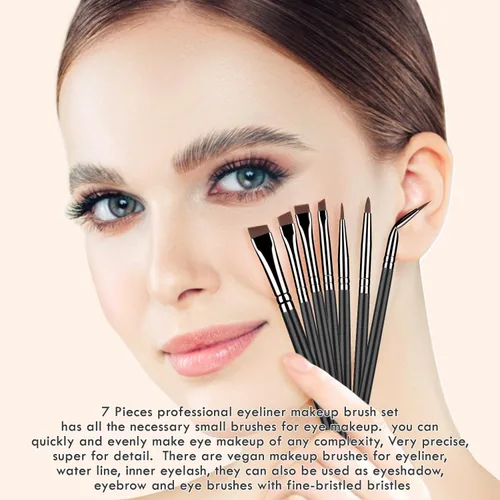 Vista 6 de KINGMAS Juego de 7 brochas delineadoras de ojos, pinceles de gel plano en ángulo, brocha de delineador ultra fina, pinceles delineadores de ojos