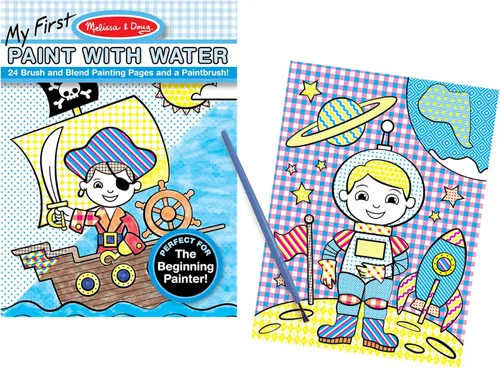 Vista 4 de Melissa & Doug My First Paint With Water - Bloc de arte para niños con pincel, piratas, espacio, construcción y más