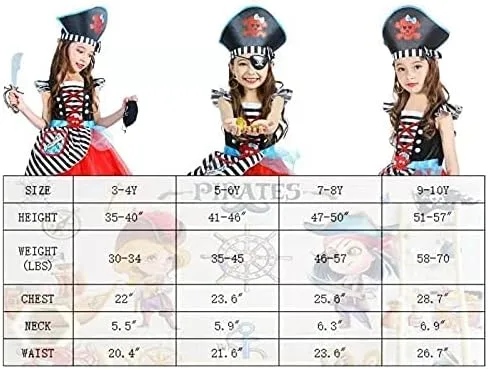 Vista 6 de Wizland Kids Pirate Costume Buccaneer Princess Costume Pirate Lass Costume Pirate Role Play Dress Up Set