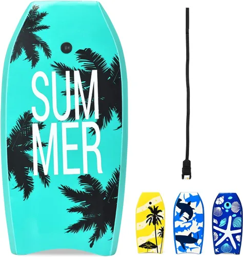 Vista 11 de GYMAX Tablas de Bodyboard para Playa, Tabla de Bodyboard de 33"/37"/41" con Núcleo de Espuma EPS, Cola en Media Luna, Doble Canal y Correa