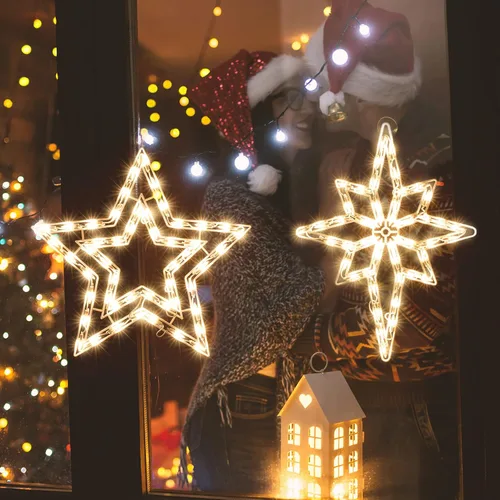 Vista 6 de Paquete de 2 luces de silueta de ventana de Navidad de 50 L, incluyendo: 1 estrella x 1 estrella de Belén