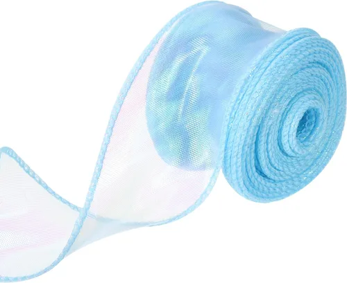 Vista 74 de MECCANIXITY - Cinta de organza con cable de 1 1/2" de ancho, brillante, transparente, con brillo irisado en tonos pastel, cinta de gasa para Beige