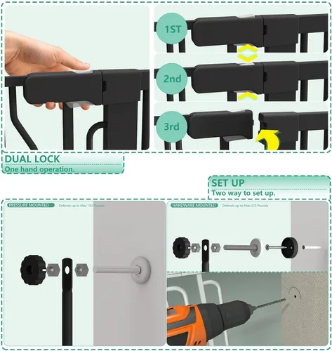 Vista 6 de Jiprlak51 Puerta para gatos extra alta para puerta – Puerta para mascotas extra ancha de 28.5"-48.7" con puerta ajustable para gatos, cierre Negro