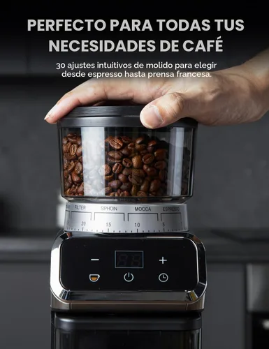 Vista 6 de Emojoy - Molinillo de café eléctrico, molinillo de granos de café con 30 ajustes de molienda, molinillo de café para uso doméstico, pantalla táctil