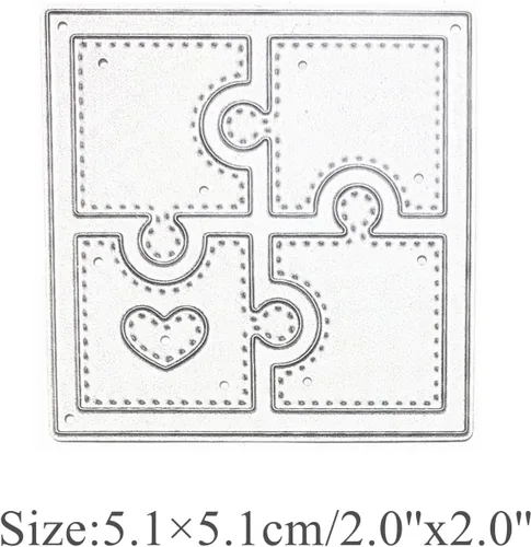 Vista 2 de Rompecabezas de metal troquelados con forma de corazón, plantillas de marco de rompecabezas cuadradas, manualidades, tarjetas, troqueles de corte