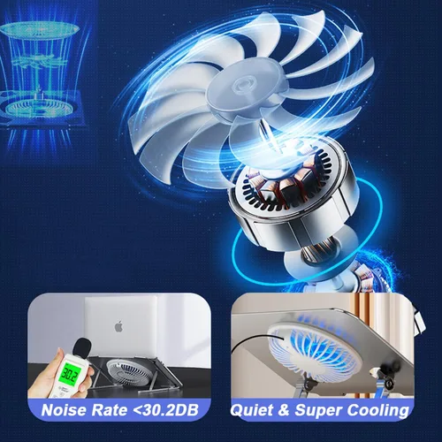 Vista 2 de Ventilador de soporte para laptop con base giratoria giratoria de 360°, altura elevadora de 10 pulgadas ajustable para escribir, ver, presentación