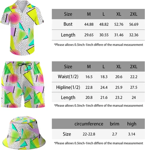 Vista 7 de ifamawlea Conjunto deportivo de 2 piezas para hombre, camisa hawaiana, pantalones cortos, camisa con botones y pantalones cortos con sombreros