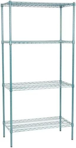 Vista 355 de Kit de 4 estantes de epoxi verde NSF de 21 x 72 pulgadas con postes de 86 pulgadas, estantería de almacenamiento resistente, kit de estantería