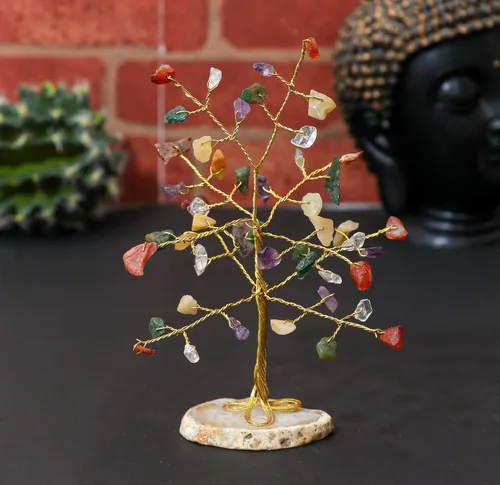 Vista 2 de Cuarzo transparente y mezcla de chakras, mini rebanada de piedras preciosas curativas naturales de cristal bonsái, árbol del dinero, Feng Shui