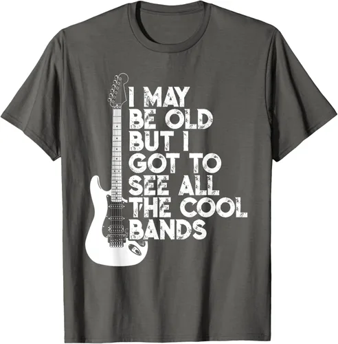 Vista 100 de Camiseta con texto en inglés "I May Be Old But I Got to See All The Cool Bands" Negro