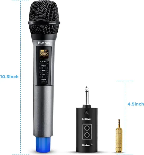 Vista 7 de Micrófono inalámbrico, micrófono de karaoke de mano dinámico de metal UHF, receptor recargable (funciona 6 horas), rango de 160 pies, para karaoke
