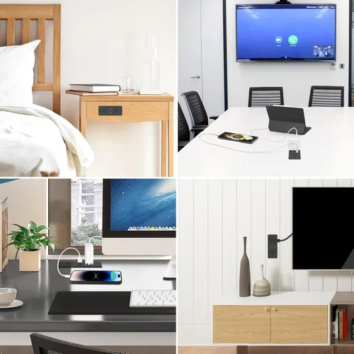Vista 6 de HHSOET Regleta de enchufes empotrable 5 en 1 con enchufe plano, tomacorriente para muebles de carga rápida de 20W con USB, enchufe empotrable
