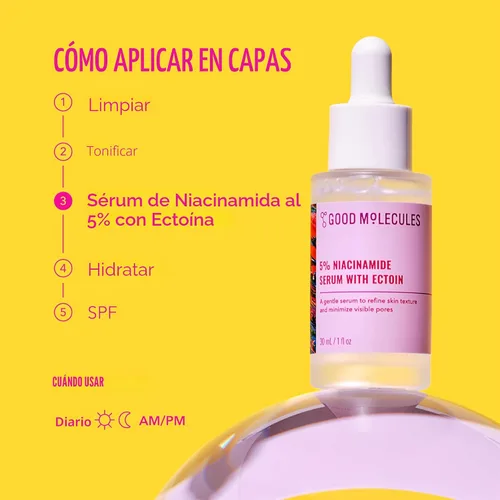 Vista 5 de Good Molecules Suero de Niacinamida al 5% con Ectoína - Suero Ultra Hidratante para Dirigirse a Poros Dilatados y Acné - Hidratante, Minimizador