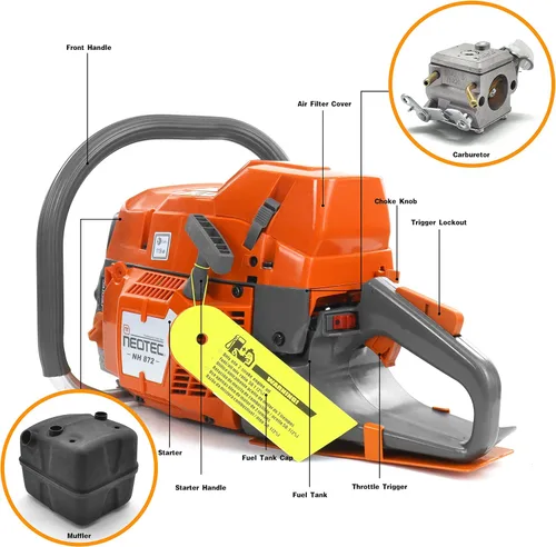 Vista 4 de NEO-TEC NH872 Motosierra a gas 71 cc 5.3 HP Motosierra de gasolina Motosierra de Gasolina Cabezal de potencia para barra de 24/28 pulgadas
