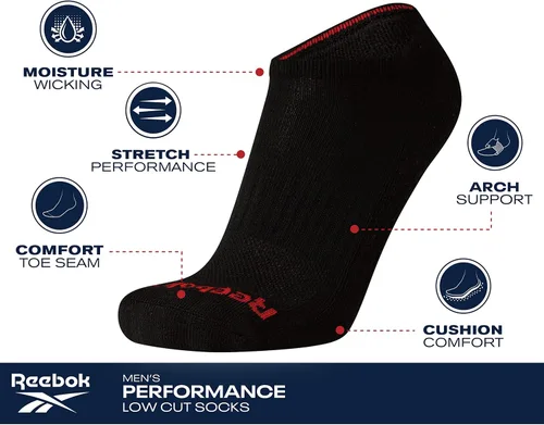 Vista 3 de Reebok Calcetines acolchados básicos de corte bajo transpirables para hombre (paquete de 6)