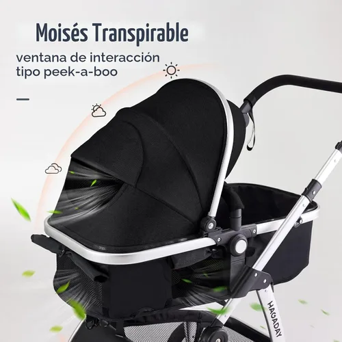 Vista 3 de Hagaday Cochecito de bebé, asiento reversible 2 en 1 para niños pequeños con modo moisés, cochecito infantil plegable con toldo, freno de un botón
