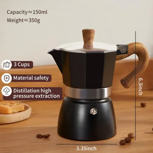 Vista 2 de Moka Pot - Máquina de café expreso para café cubano rico y café expreso de estilo italiano, percolador de aluminio de 3 tazas, experiencia