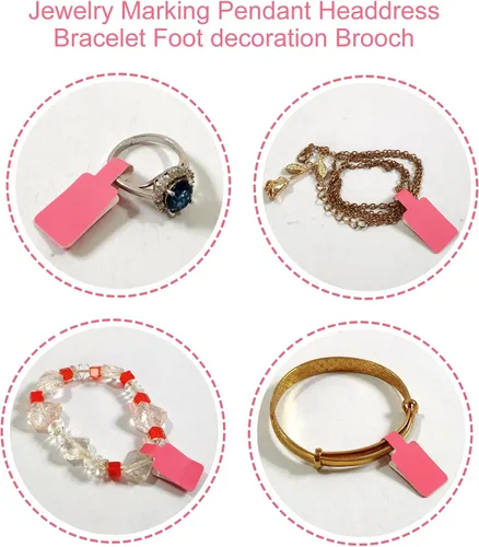 Vista 3 de 500 calcomanías autoadhesivas de precio de joyería en blanco para etiquetado de identificación de anillos, collares y aretes (rosa)