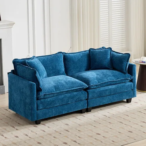 Vista 14 de Sofá seccional modular, sofá seccional en forma de L de 76.7 pulgadas con otomana móvil, cómodo loveseat de chenilla nube con reposabrazos