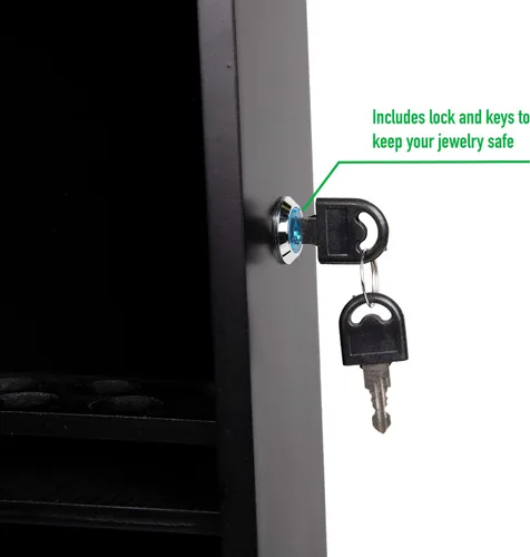 Vista 4 de Mind Reader - Armario de joyería con cierre delgado montado en puerta forro de terciopelo almacenamiento para collares relojes accesorios espejo