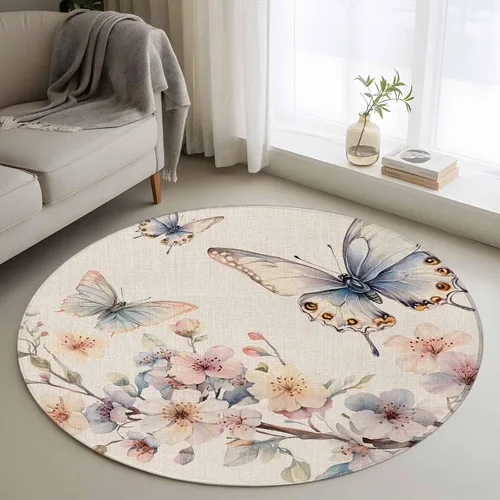 Vista 16 de Small Area Rugs 2x3 Ft, Spring Flowers Non-Slip Area Rugs for Living Room Bedroom Entryway, Watercolor Botanical Floral Butterfly Washable Carpet
