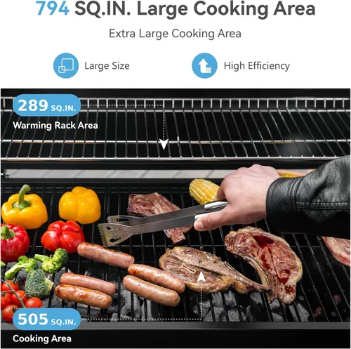 Vista 2 de GREEN PARTY Parrilla de Carbón Tipo Barril con Mesas Laterales, 794 Pulgadas Cuadradas de Espacio de Cocción, Parrilla Grande de Carbón BBQ con 2