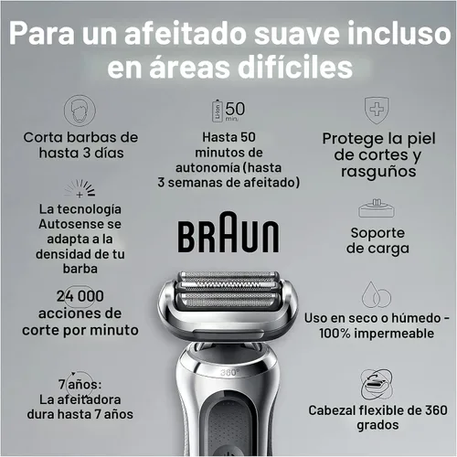 Vista 3 de Braun Series 7 7032cs - Maquinilla de afeitar eléctrica flexible para hombres, para uso húmedo y seco, afeitadora eléctrica, recargable, afeitadora