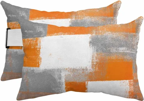 Vista 14 de Almohadas para descansar la cabeza de la tumbona de grafiti naranja, 1 paquete, pintura al óleo naranja, marrón y gris, arte abstracto, impermeable