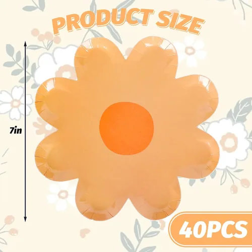 Vista 2 de AnyDesign 40 platos de papel de margaritas bohemias, desechables, para fiestas, 7 pulgadas, bandeja de comida floral de verano, plato de postre