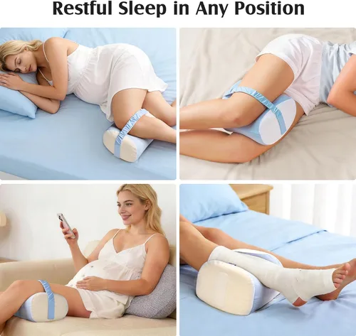 Vista 8 de YFONG Almohada de rodilla para dormir de lado, almohada transpirable de espuma viscoelástica con correa ajustable para embarazo, alineación